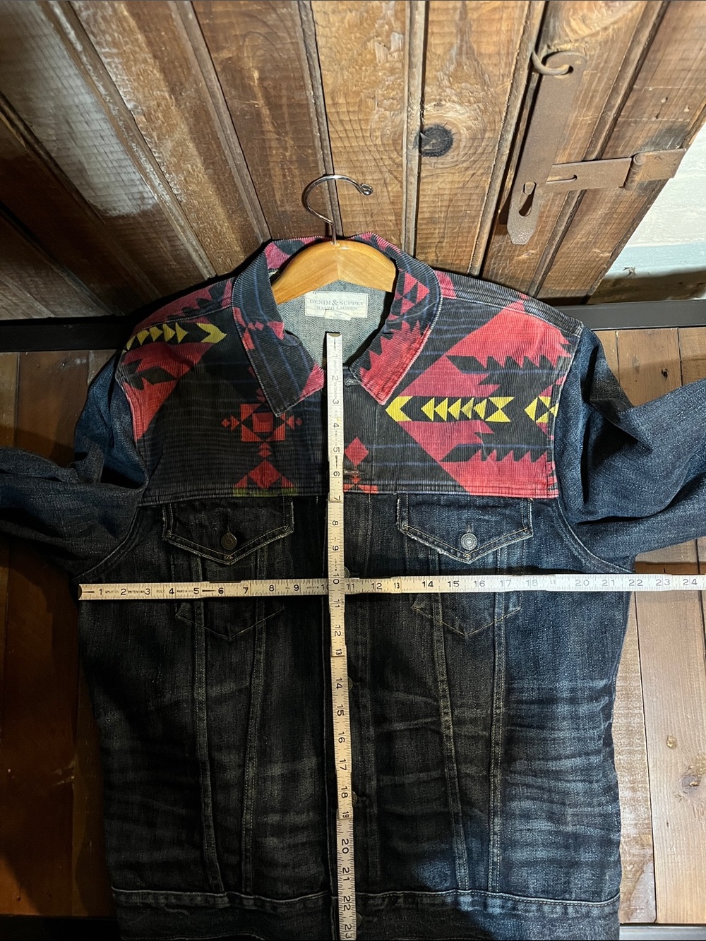 Ralph Lauren Denim Jacket with Red & Yellow Southwestern Yoke - Picture 7 of 7
